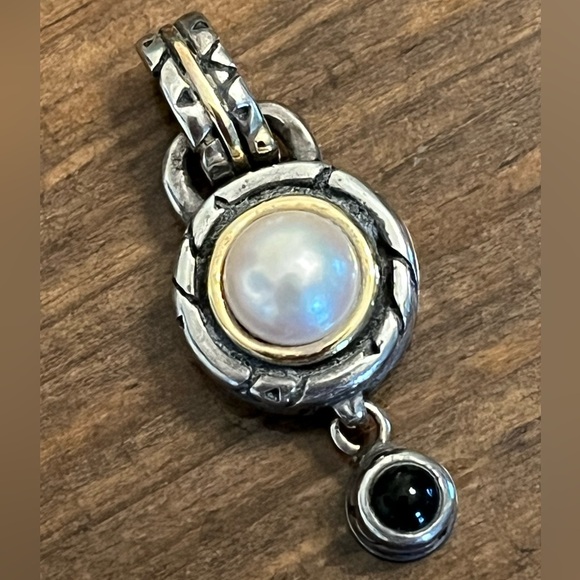 James Avery Jewelry - James Avery Silver Gold Pearl Onyx Pendant Necklace Retired